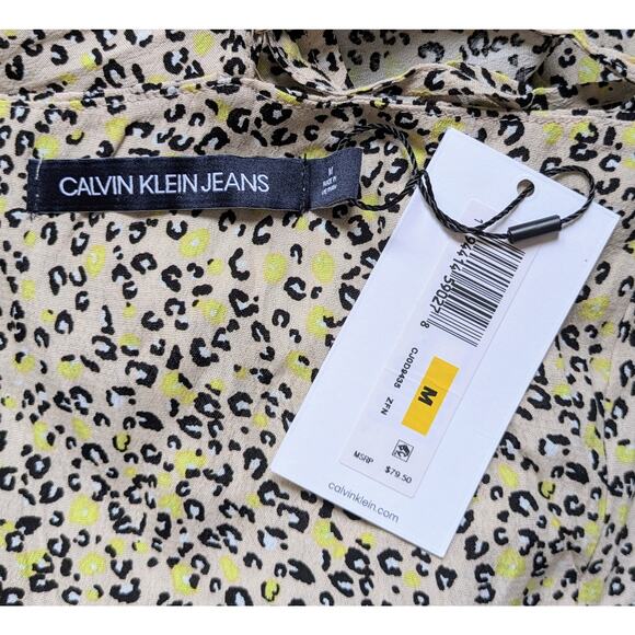 Calvin Klein Skater Minidress Sundress Medium Beige Black Leopard Print NEW - Picture 11 of 12